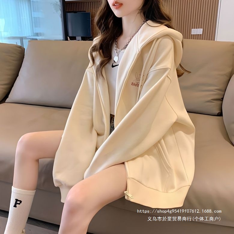 Women's Cardigan Jacket, Autumn/Winter New Style, Fleece-lined, Thick, Lazy Style, Hooded Sweatshirt, Loose Long Sleeve Top, Trendy