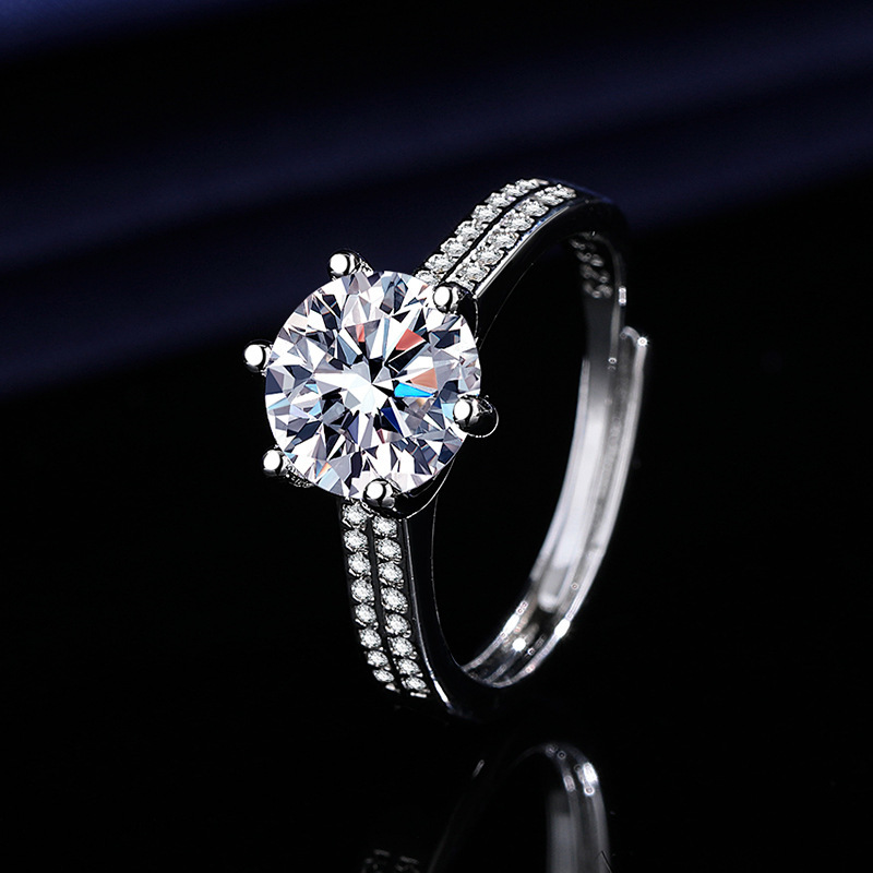 Tiktok Southeast Asia Live Hot-Selling Starlight Queen 2 Carat Imitation Moissanite Diamond Ring Women's Fashion Open Ring