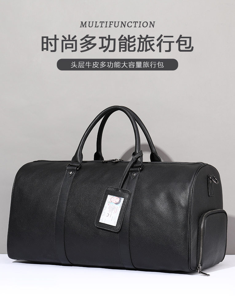 Túi du lịch da bò thật cho nam dạng thùng tròn có ngăn giày, đeo chéo và xách tay, 55×25,5×27,5 cm — 8706 Cà phê (45cm), 4014 Đen (45cm), 4015 Đen (55cm), Cà phê chi tiết 8