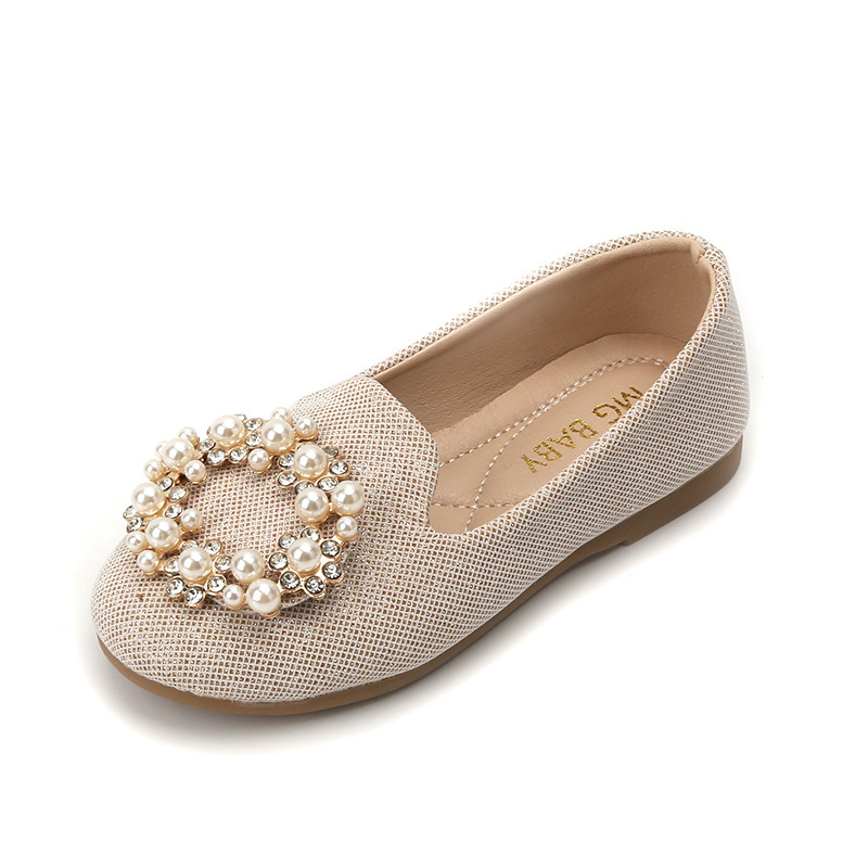 Sapatos de pele para menina estilo princesa com pérolas_voghion.com