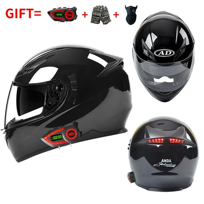 Motosiklet kaskı (dəbilqə) — Safe for Men and Women - bluetooth-model-glossy-black-hd-mirror-m55-56-head-circumference