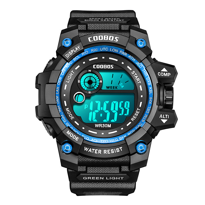 Comercio exterior Venta caliente coobos deportes cronógrafo reloj multifuncional impermeable luminoso digital pantalla hombres y mujeres reloj electrónico