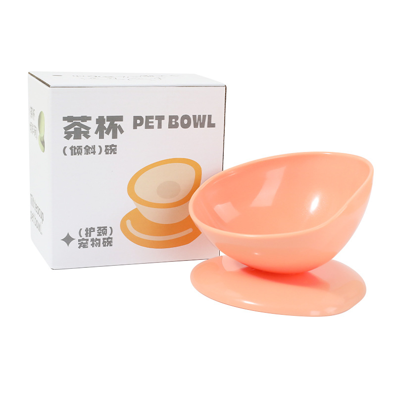 Mascota color sólido de gran diámetro anti-knock gato tazón de cuero Taobao caja original taza de té inclinado único tazón de fuente de mascotas