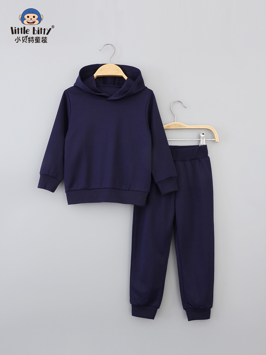 25 Autumn and Winter New Kidsren's Pure Color Long-Sleeved Pants Sweatshirt Suit Casual Hooded Pullover One Piece Drop Shipping