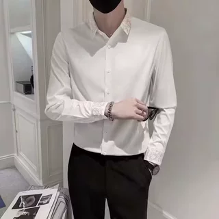 长袖衬衫男免烫春秋高级感男装痞帅潮流休闲上衣很仙垂感白色衬衣