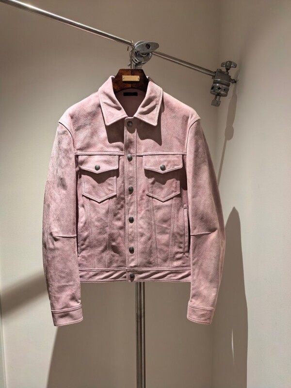 TF men's old money style suede and sheepskin blend jacket with a lapel collar and multiple pockets, retro workwear style soft leather jacket