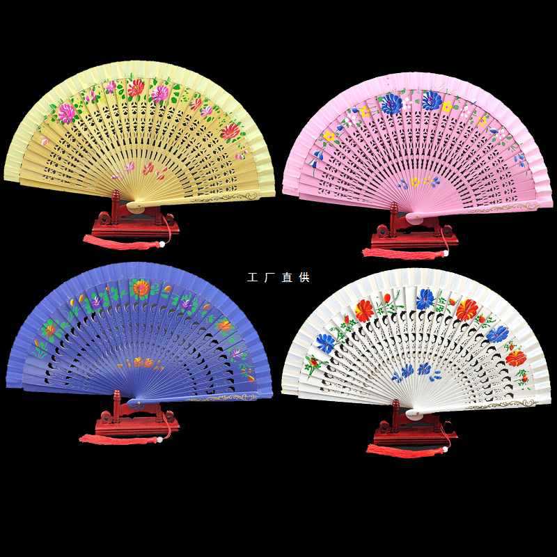 foldable double-sided round fan from natural wood