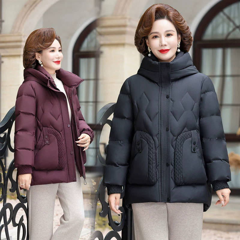 Пуховик для матери среднего возраста, короткая зимняя одежда, белое пальто на утином пуху для женщин среднего и пожилого возраста, зимнее пальто для бабушки, большие размеры