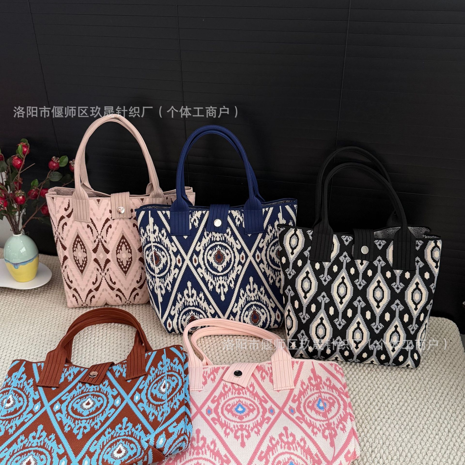 Universal capacious knitted ethnic fashionable handheld one-shoulder…