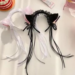 かわいい猫の耳の頭飾りローリーcos白黒レースのカチューシャ