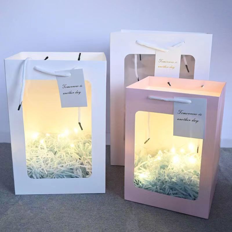 鲜花手提袋透明开窗礼品袋花束玩偶橱窗袋礼物七夕母亲节