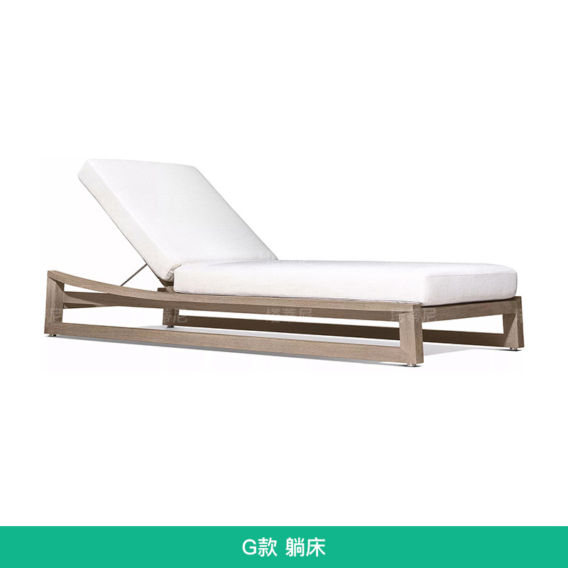 Silla de madera maciza al aire libre Villa patio impermeable muebles de protección solar Jardín al aire libre hotel playa casual cama de madera