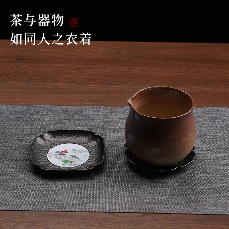 Taza pintada a mano boutique de aleación de aluminio de aluminio flor retrógrado taza porta-taza para el hogar tazas de té almohadilla aislante creativa kung fu accesorios de ceremonia del té