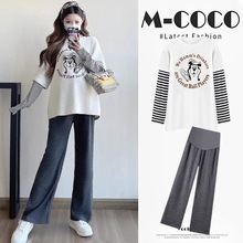 孕妇秋装薄款上衣春秋款套装时尚款秋季孕妇装女休闲托腹裤两件套