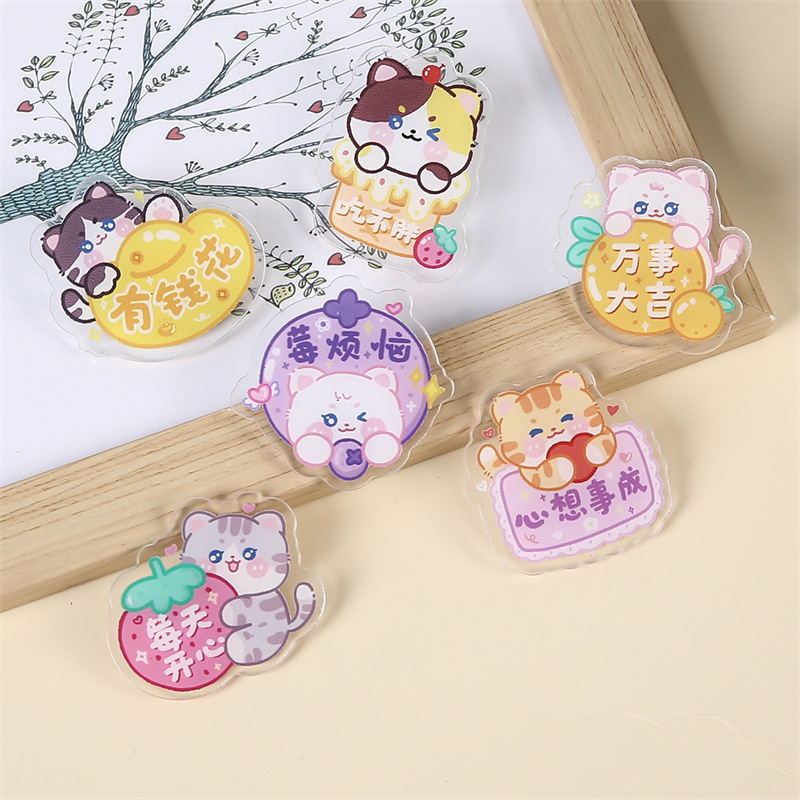 透明漫画アクリルパッチ子猫ブローチかわいいバッジ激励志願い事文字ピン掛け飾りプレゼント|undefined