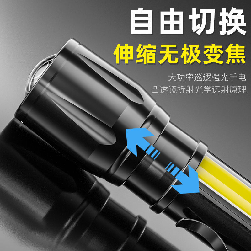 Portapapeles retráctil transfronterizo linterna 513 mini zoom COB regalo de luz lateral USB de carga fuerte Luz Portátil LED