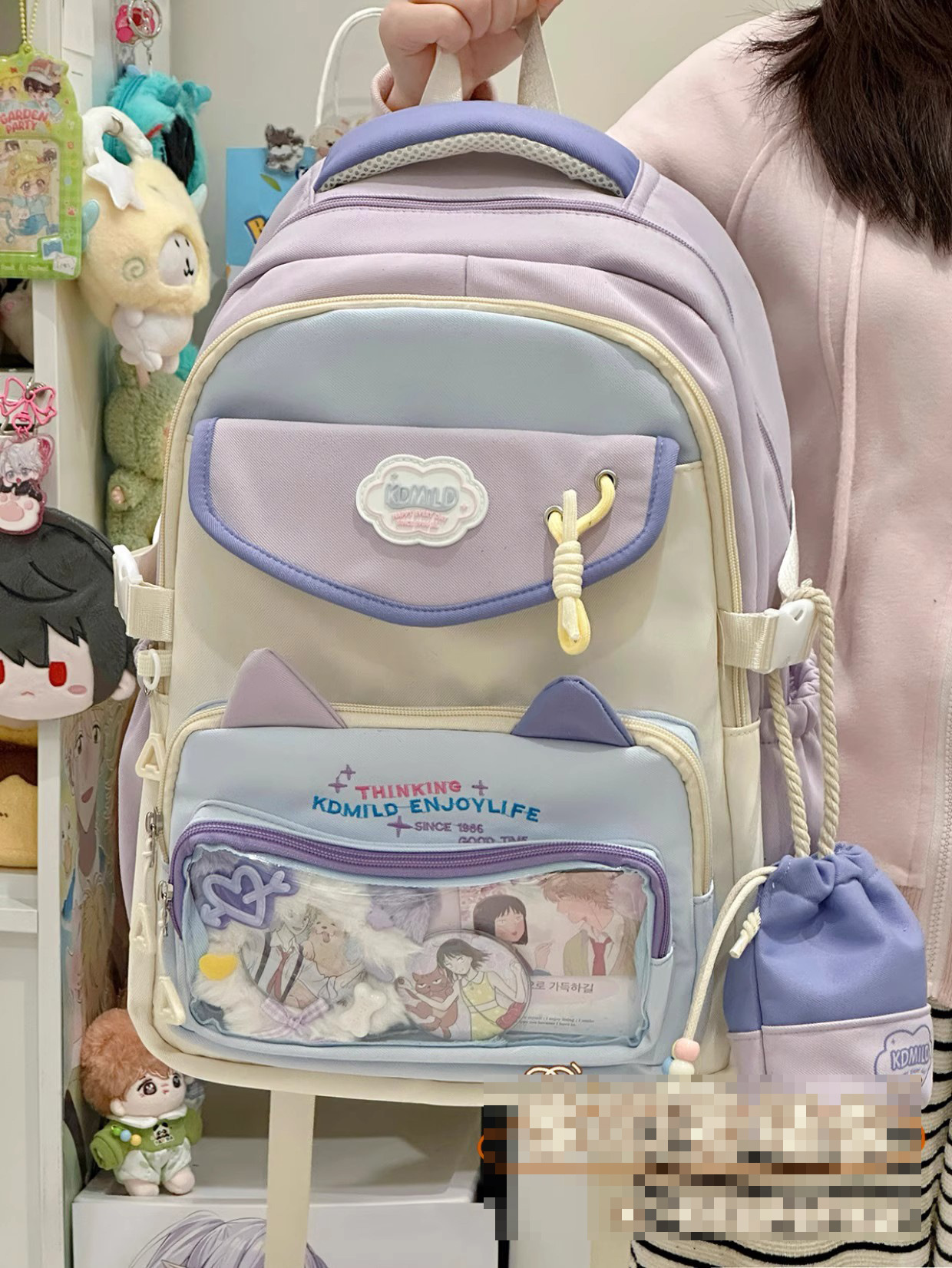 보라색 백팩(액세서리 없음)