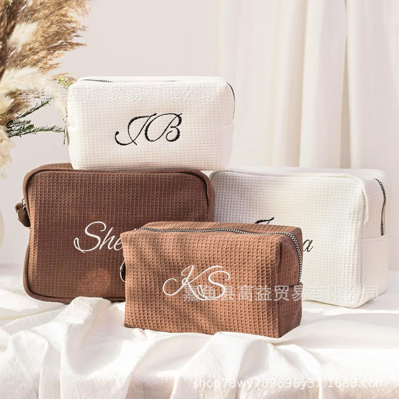Etsy Personalized Embroidered Stripesd Seersucker Cosmetic Bag Portable Toiletry Storage Travel Business Trip