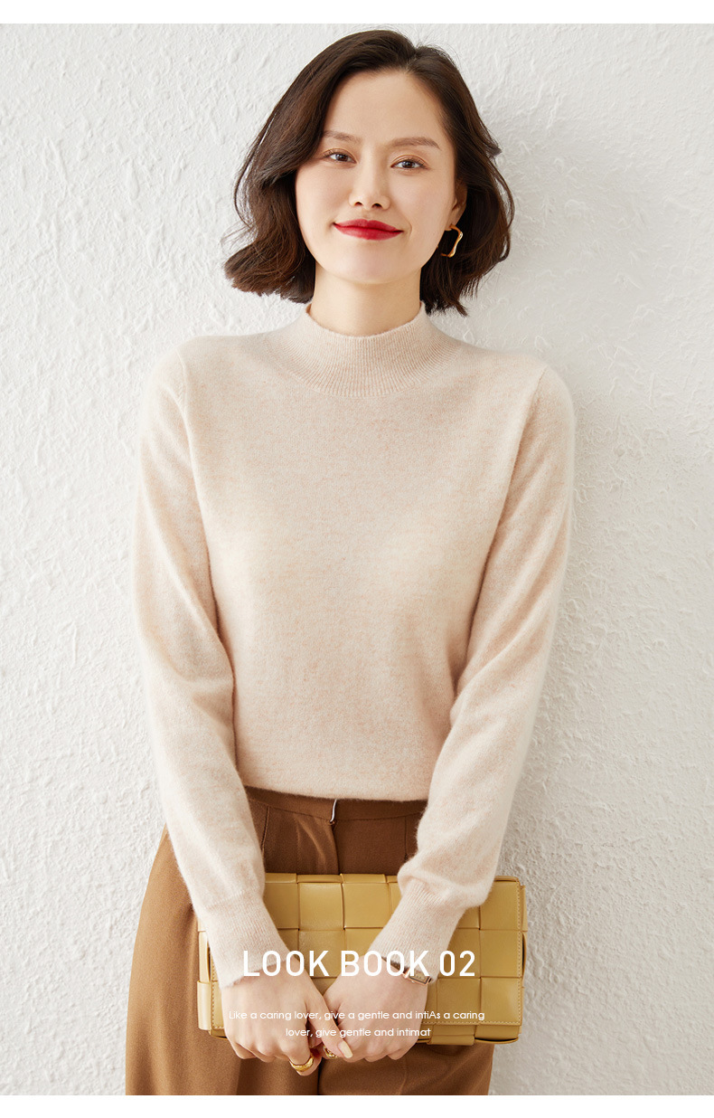New autumn and winter collection: Semi-high-neck wool sweater, solid color pullover base layer for women, short thickened sweater for women, paired with knitted sweater pic 18
