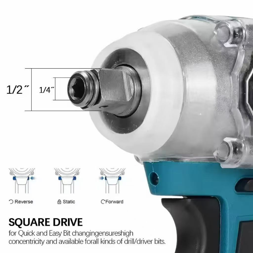 Llave eléctrica transfronteriza sin escobillas, llave de impacto de litio, gran torsión, llave eléctrica, estante, fábrica de herramientas eléctricas al por mayor