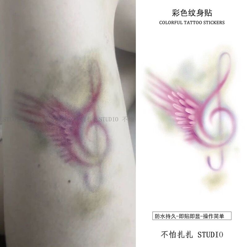 Musical Note Bruise Tattoo Stickers, Sweat-Proof, Washable, High Aesthetic Value, Y2K Sweet Cool Spicy Girl Design, Colorful Thigh Stickers