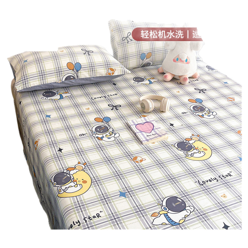 2025 nuevo estilo sábana de algodón puro pieza individual 100 algodón verano dormitorio niños sábana individual funda de almohada doble traje de tres piezas 3