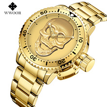 WWOOR/钢带骷髅头跨境手表石英圆表盘欧美时尚网红防水男士款手表