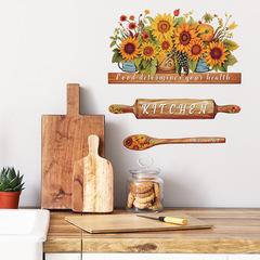 FX-E292復古彩繪向日葵英文標語KITCHEN廚房美化裝飾牆貼紙批發
