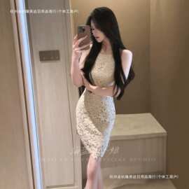 法式温柔连衣裙女春季礼服镂空设计感纯欲风蕾丝无袖内搭短款裙子