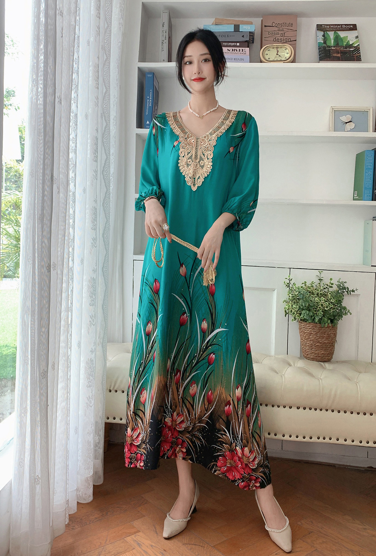 Women's Summer Ethnic Style Noil Poplin Dress