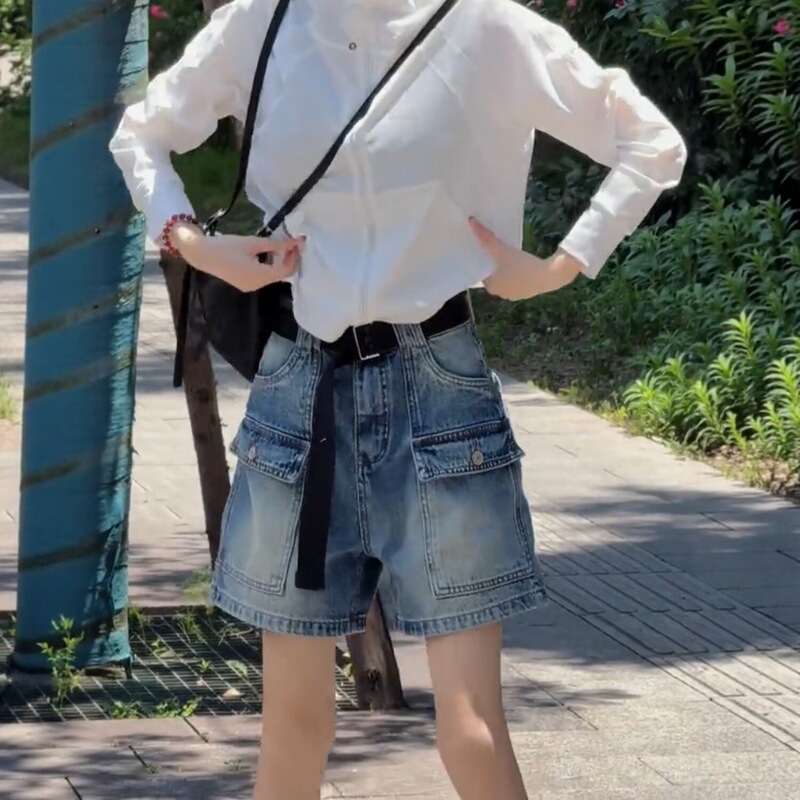 2026 Summer New Stylish Versatile Workwear Style Denim Shorts Plus Size Women's High-Waisted Slimming Straight Pants