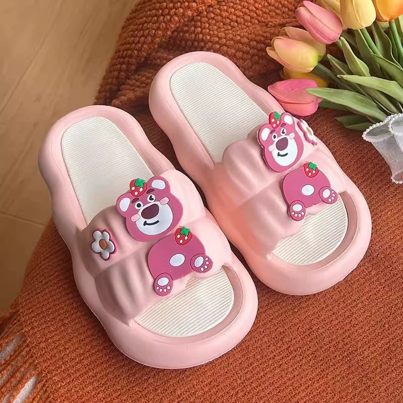 Сандалии-slip женские милые клубничка-медведь, дезодорированные, без шнурков, размеры 36–41