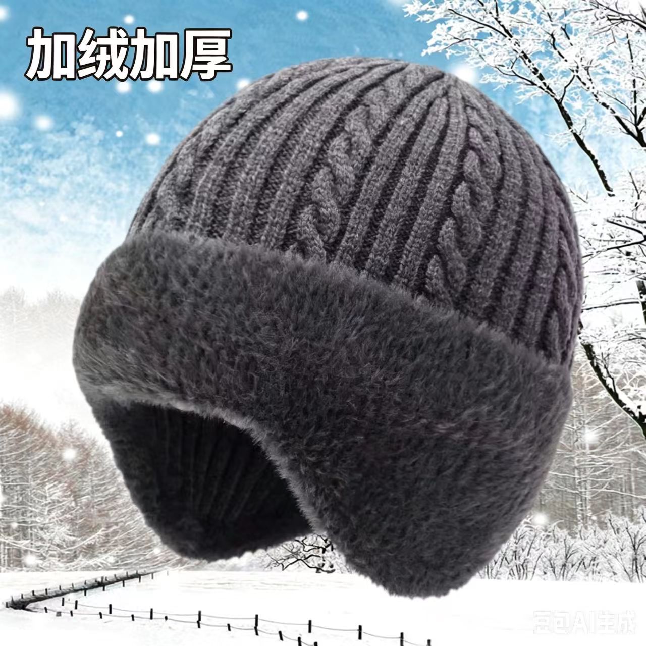 新款秋冬季护耳帽加绒加厚保暖帽针织毛线帽防风防寒帽韩版鸭舌帽
