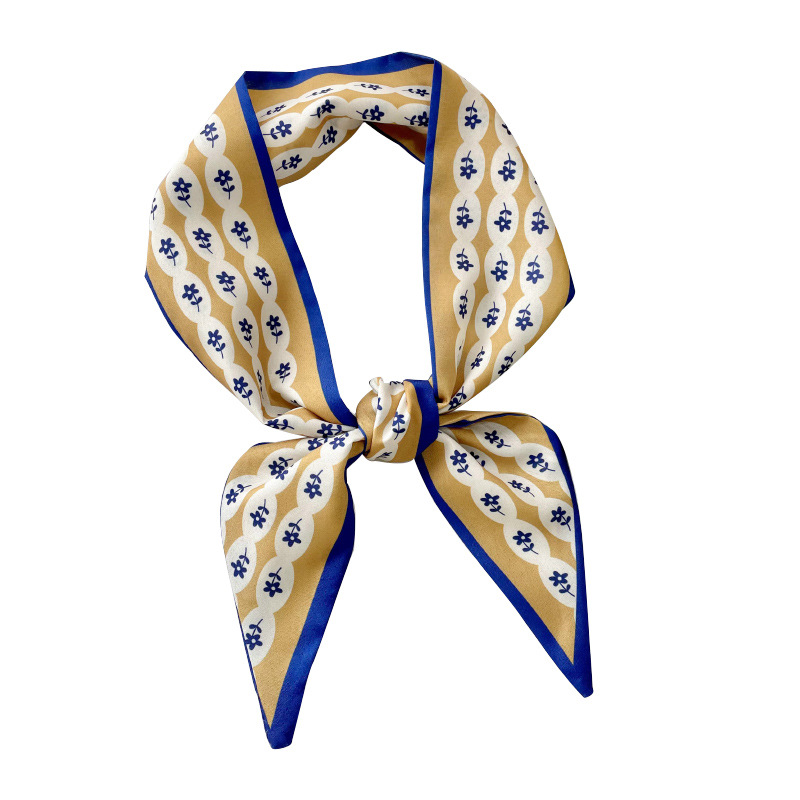 Delgada y estrecha pequeña bufanda de seda de las mujeres de estilo coreano versátil geométrico cuadrado corbata de pelo bolsa cinta decorativa cinta banda de pelo de estilo coreano