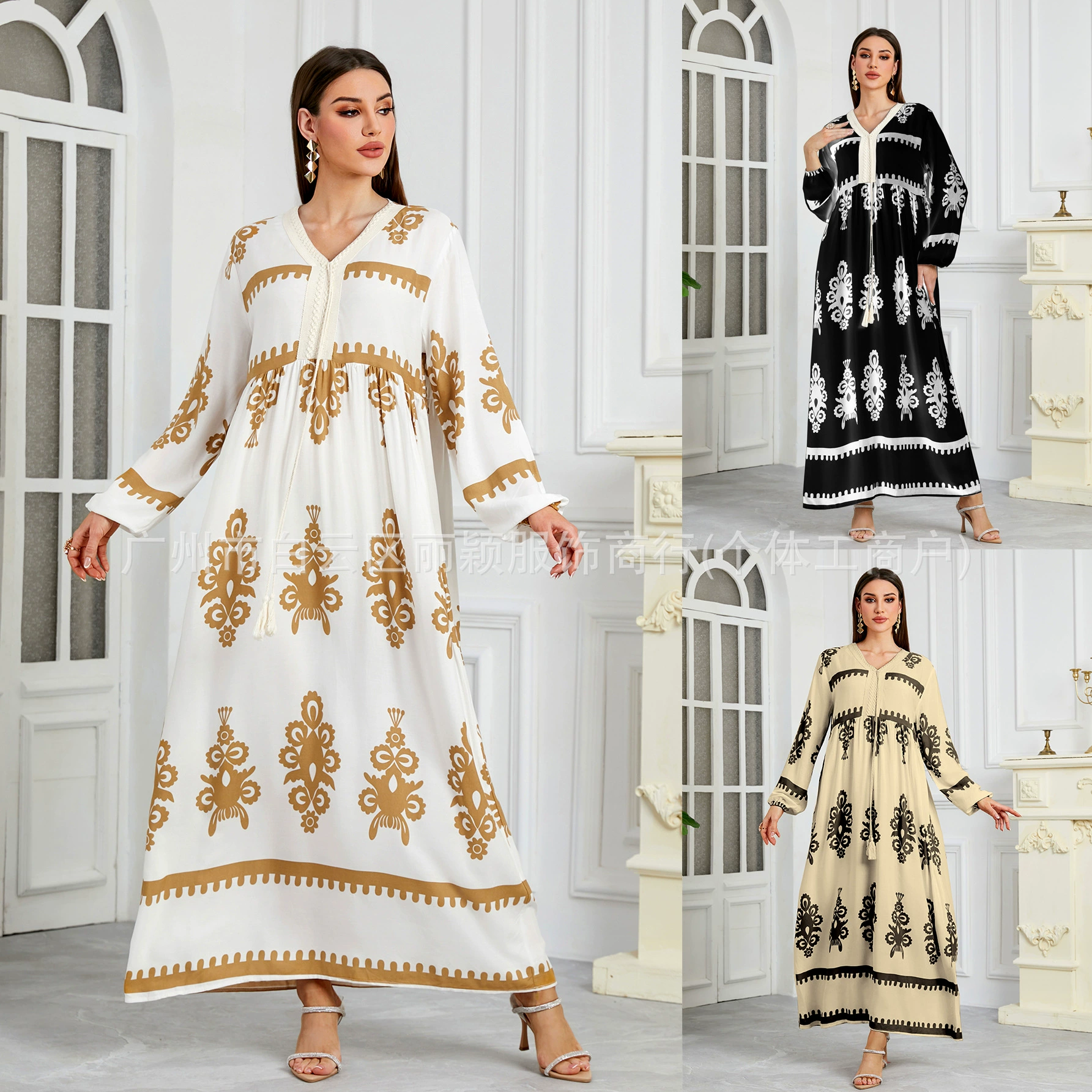 Трансграничный экспорт, женское платье в стиле Ближнего Востока, модное элегантное платье с принтом, арабское муслиновое платье Amazon