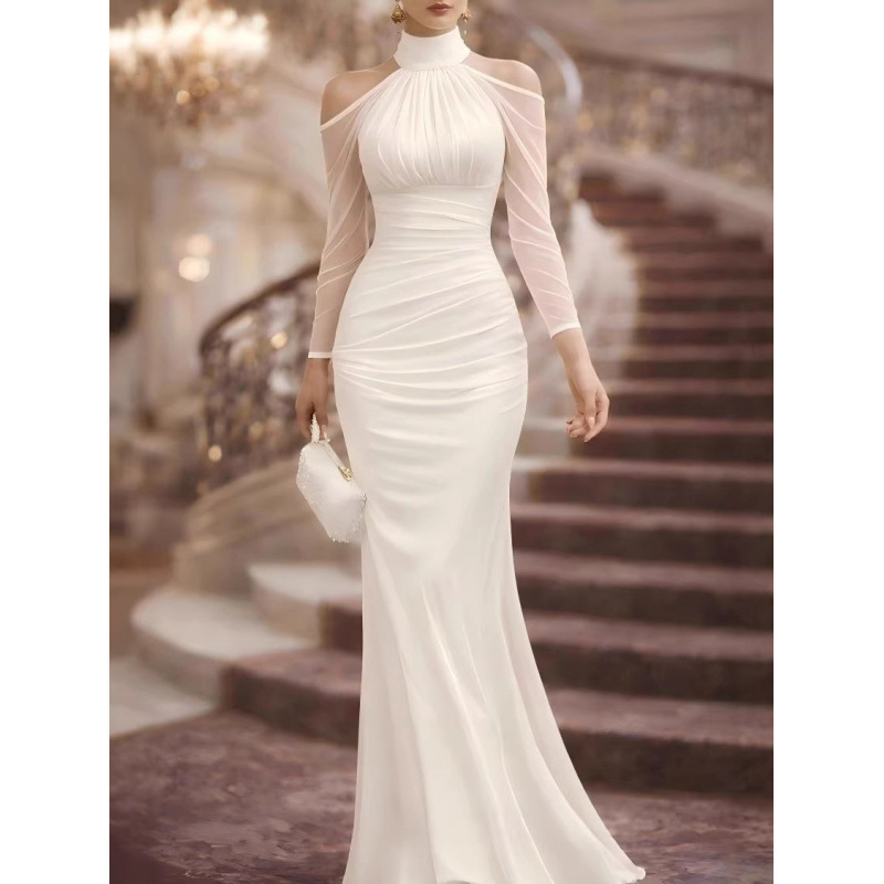 Women's Halter Neck Sexy Fashion Party Long Dress New Style Elegant Sheer Off-Shoulder Long Sleeve Evening Gown Women's Halter Neck Sexy Fashion Party Long Dress New Style Elegant Sheer Off-Shoulder Long Sleeve Evening Gown