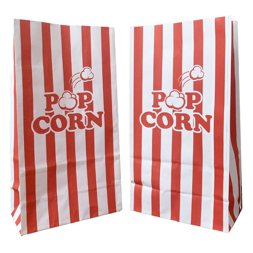 Bolsa de papel kraft desechable a prueba de aceite con fondo cuadrado para palomitas de maíz, bolsa de papel para refrigerios de Amazon, bolsa personalizada.