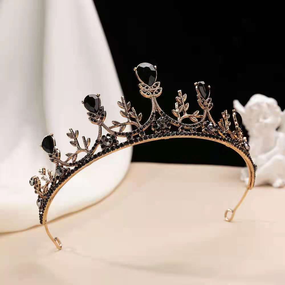 Online Rojo Negro Barroco corona tocado novia estilo coreano 18 años de edad, mujer adulta Ceremonia de cumpleaños princesa Corona al por mayor