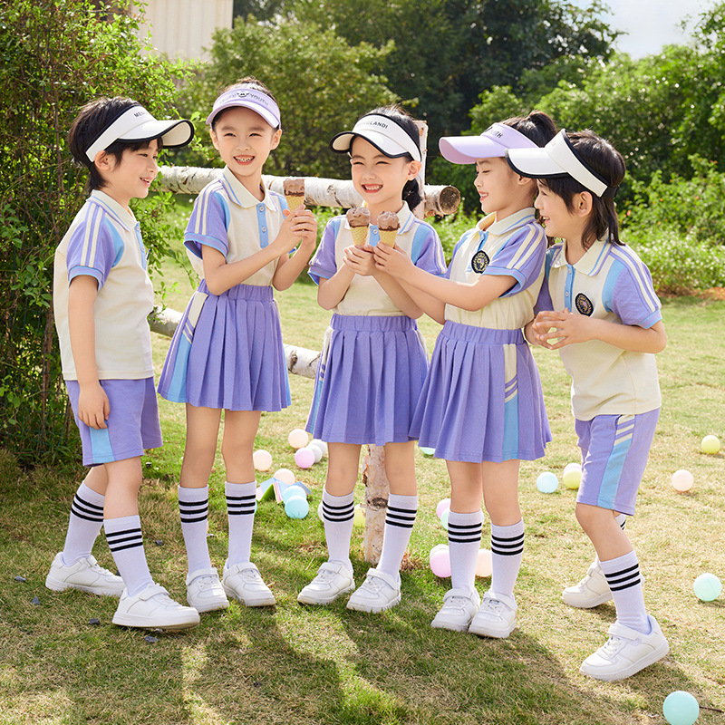 Kindergarten uniform British style children's summer student uniform for girls, college style school uniform set summer wear for primary school students class uniform