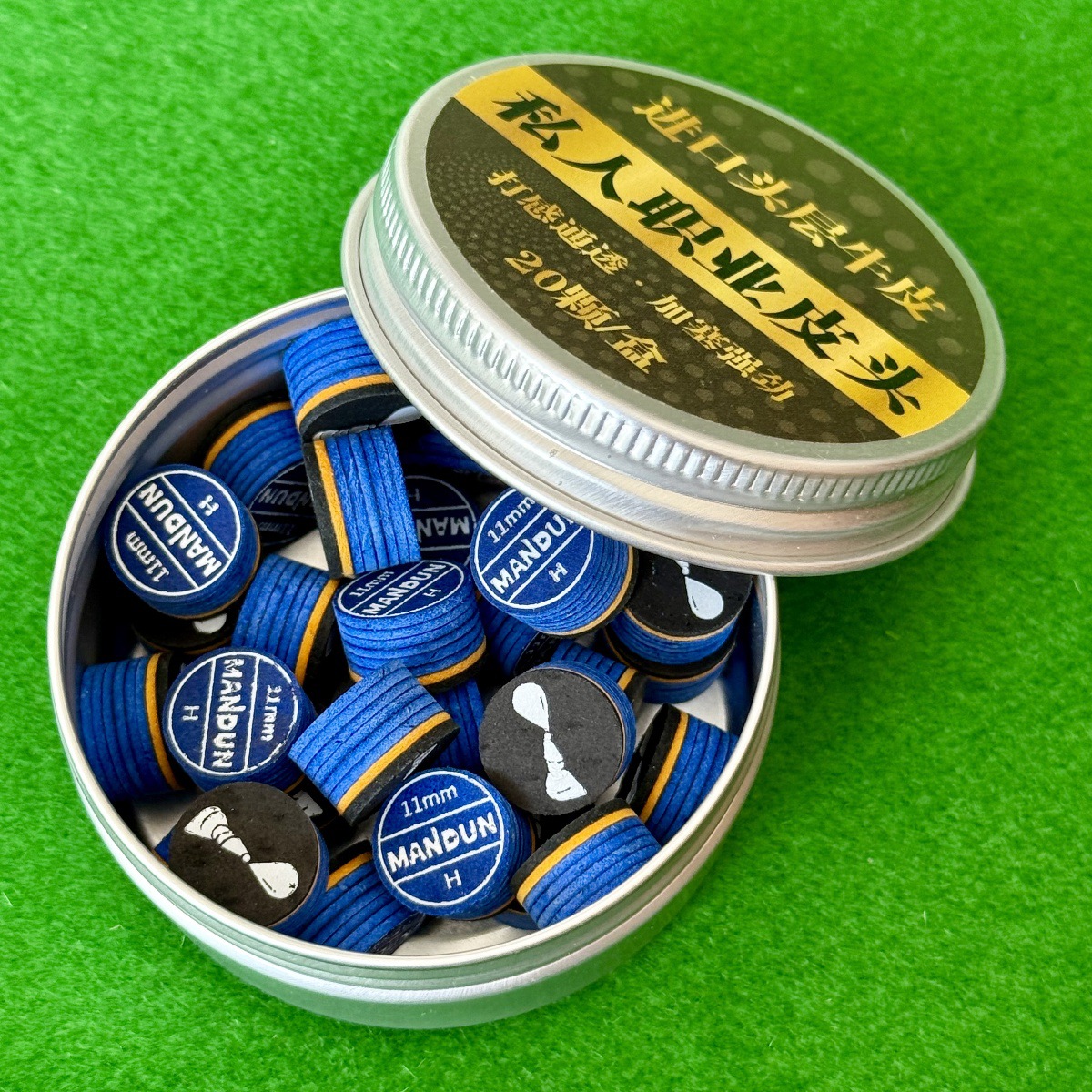 Bulk blue ice leather head 11mm hard, 20 pieces per box
