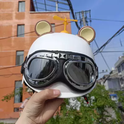 seasons universal safety cap summer – Motosiklet kaskı (dəbilqə) - 3c-certification-white-brown-and-yellow-bear-ears-sunglasses-black-windmill