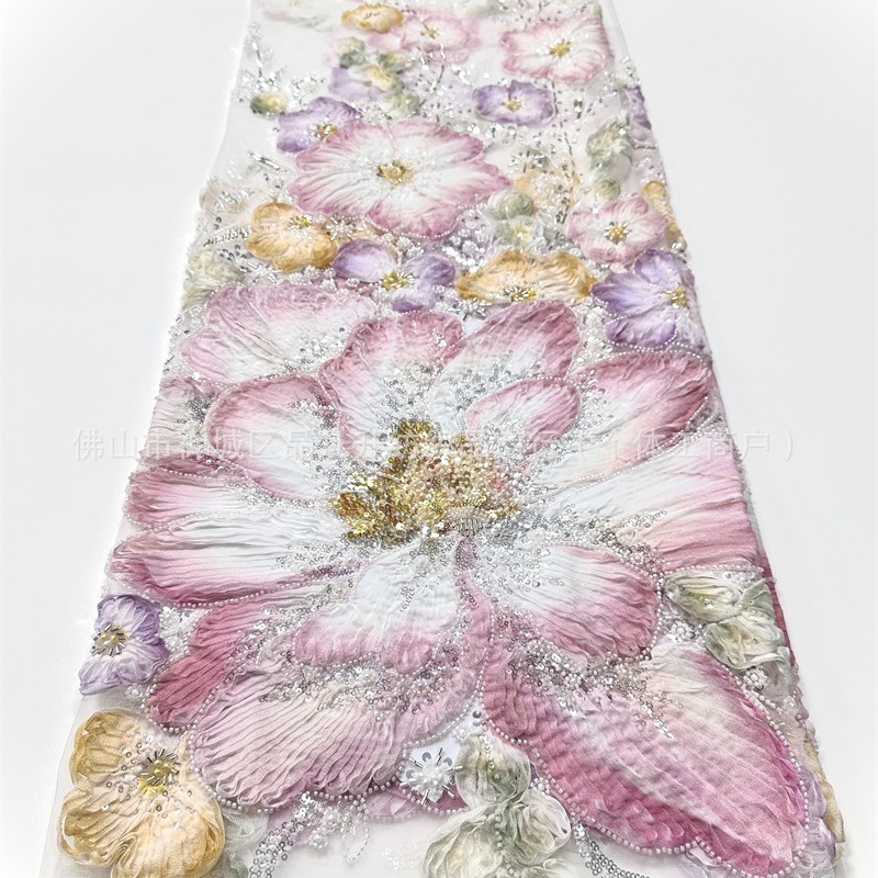 Fabricantes de nueva industria pesada Gaoding gran placa de flores con tela bordada al por mayor vestido de boda cena tela de ropa