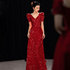 Red sequin wedding evening dress banquet atmosphere hosting evening dress dress