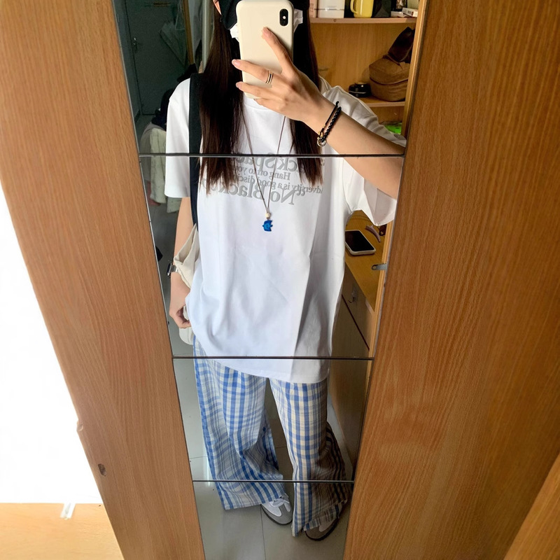 Blurred Sweet Girl Hip-Hop Printed Half-Sleeved T-Shirt Japanese Style Art Pure Cotton Short-Sleeved T-Shirt Women's Sports Trend