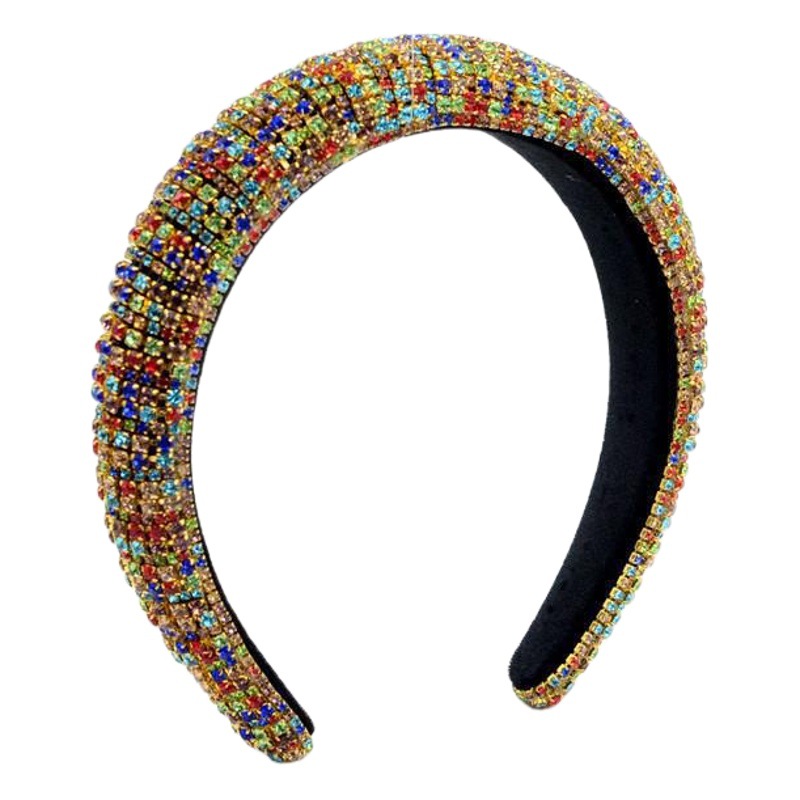 Diadema Barroco europeo y americano diadema de diamantes de imitación de borde ancho Transfronteriza de Corea del Sur esponja de diamante completo con diamante