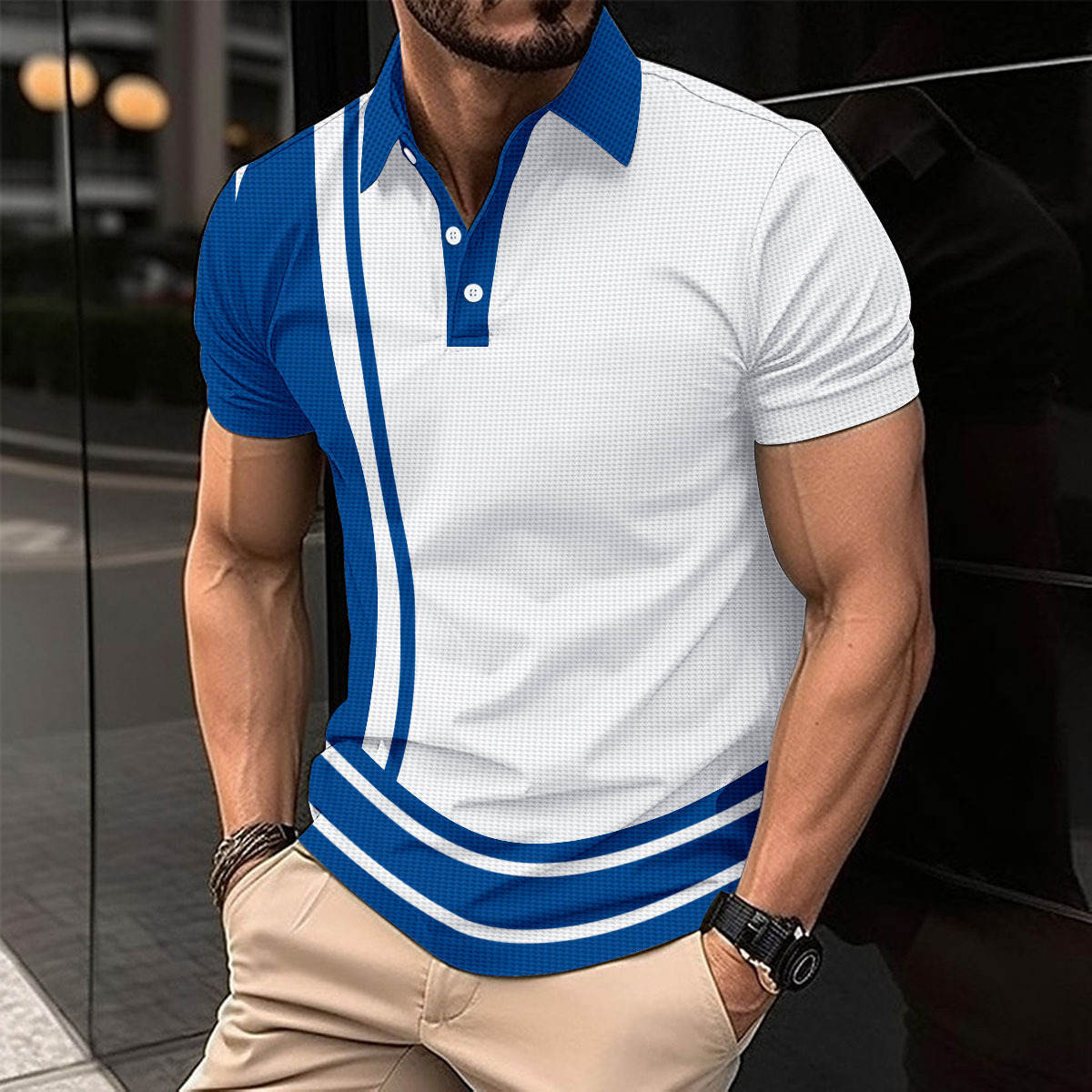 Los fabricantes de ropa para hombres venden al por mayor el ocio transfronterizo europeo y americano primavera y verano nuevo jersey con botones de impresión digital 3D camisa POLO de manga corta