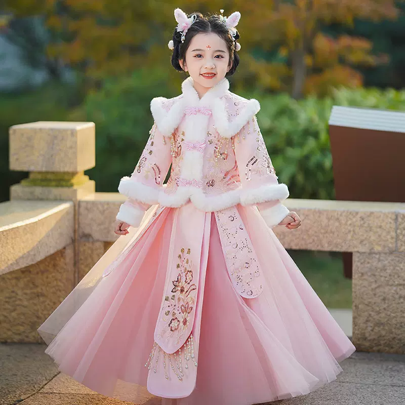 汉服女童2025新款冬装古风超仙小女孩唐装新中式儿童拜年服古装冬