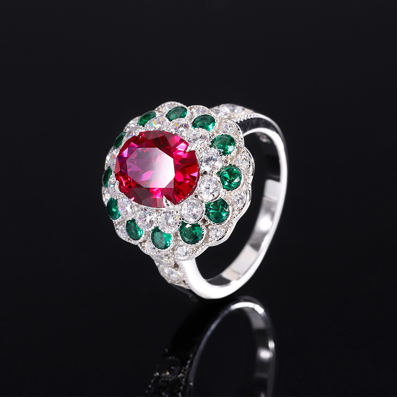 Zhuang Sheng joyería nueva S925 todo el cuerpo de plata de la vendimia de color a juego simulación paloma rojo sangre tesoro joyería traje de piedra principal 8*10