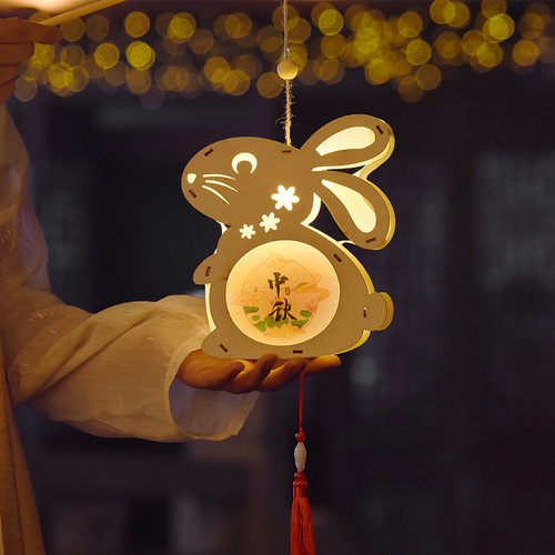 2024 New Year Lantern Children's Rabbit DIY Handmade Material Kit Lantern Festival Handheld Lantern Glowing Ancient Style