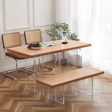 桌子批發透明亞克力懸浮餐桌家用實木設計師長方桌子食堂岩板圓桌
